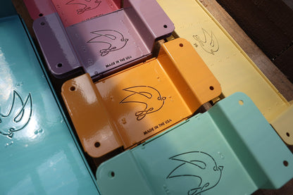 The Swift Blocker colour range up close: teal, pink, lavender, tangerine, mint green and yellow soil blockers