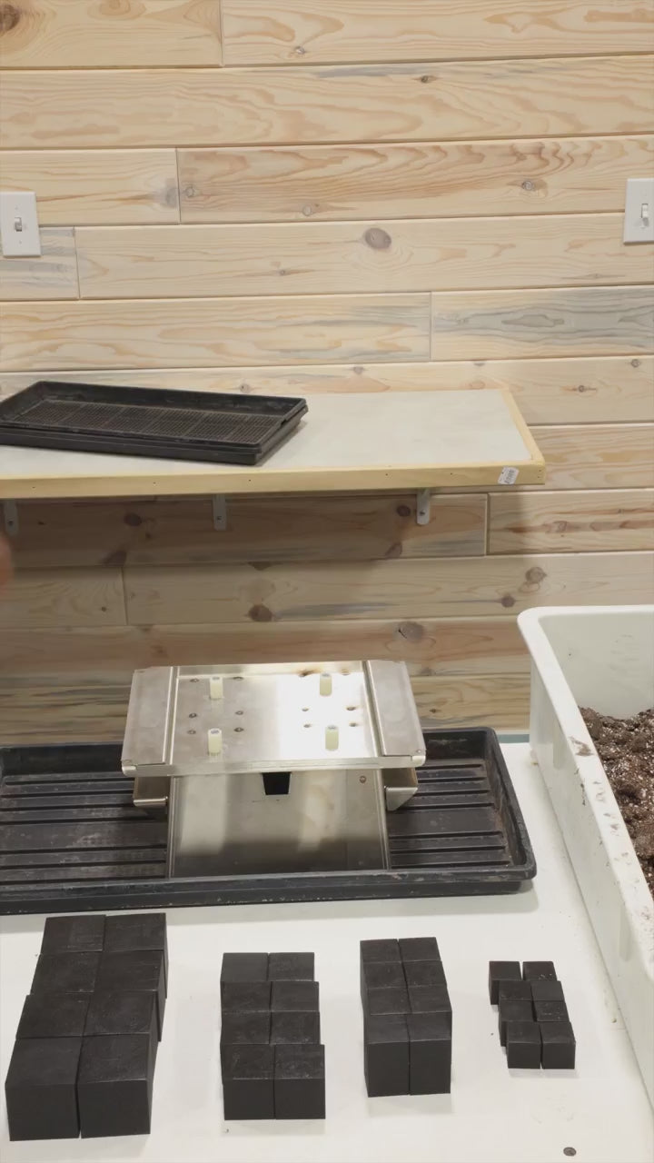 The Dahlia Blocker demo — fill, flip, and push out a full tray of blocks
